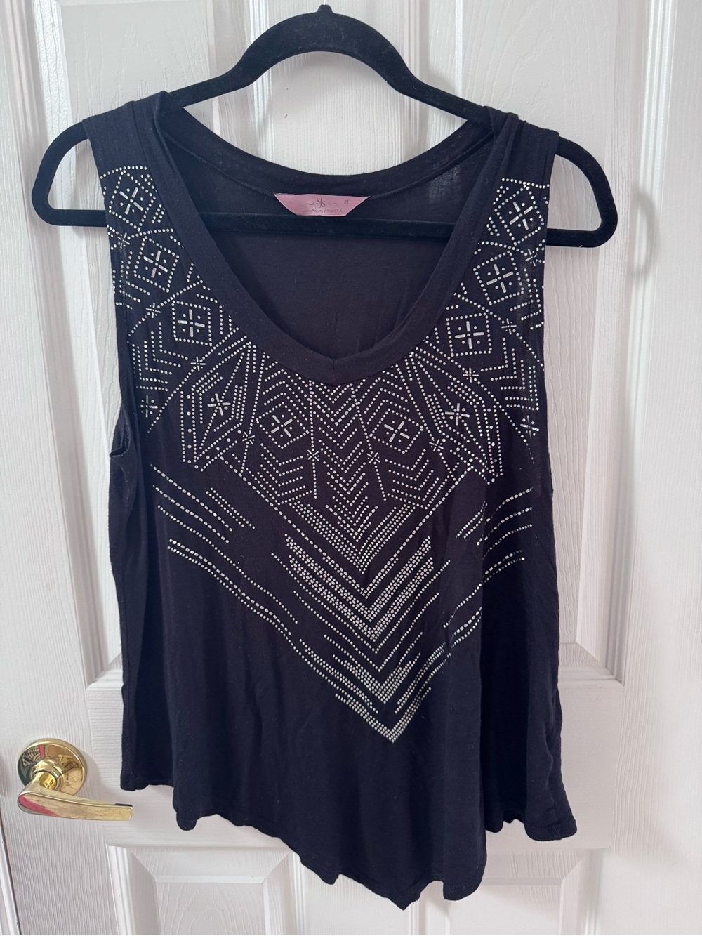 SJS Black Tank Top with Silver Stud Pattern